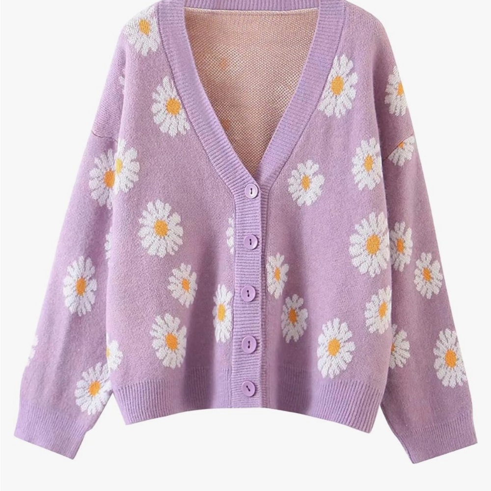 Womens Y2K Long Sleeve Loose Cardigan Sweater V Neck Knitted Cardigan